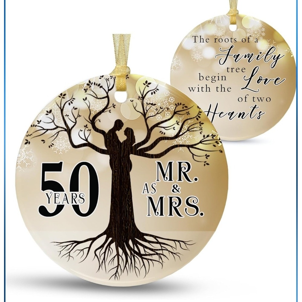 50th Wedding Anniversary Ornament NIB NEW Mr & Mrs Family Tree Gift Husband Wife